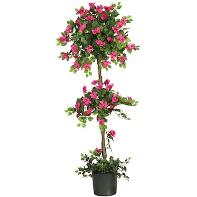 Artificial Bougainvillea Topiary Plant 5ft - Elegant Home Decor, Silk Green Pink Fake Tree - 5ft.