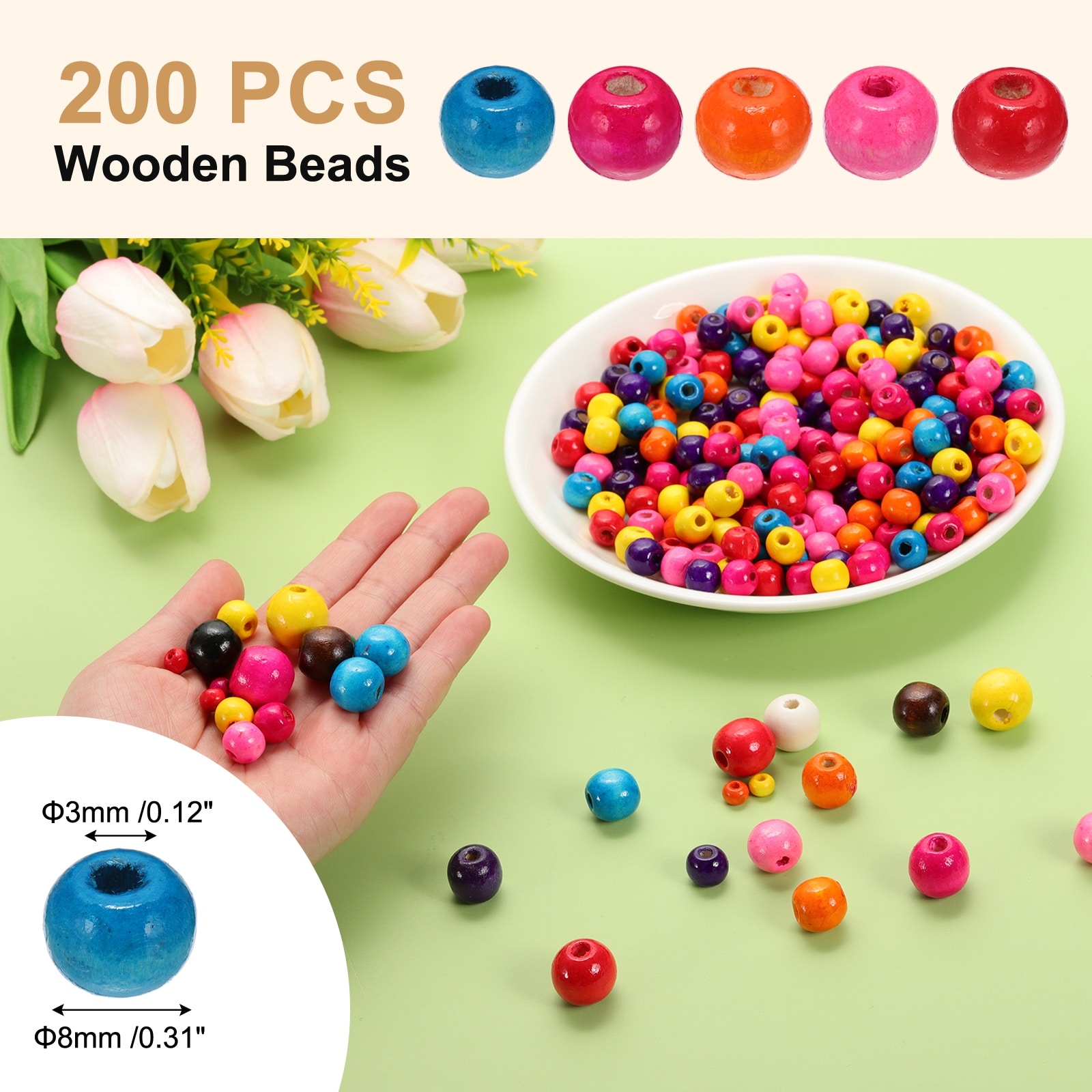 Wooden Beads for Craft Making, Beads Loose Spacer Beads for Macrame Jewelry Bracelet DIY Handmade