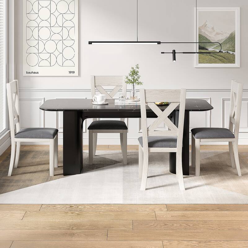 VECELO 2/4/6-Piece Set Solid Rubberwood Dining Chairs with Grey Cushion X-Back Design for Kitchen and Living Room