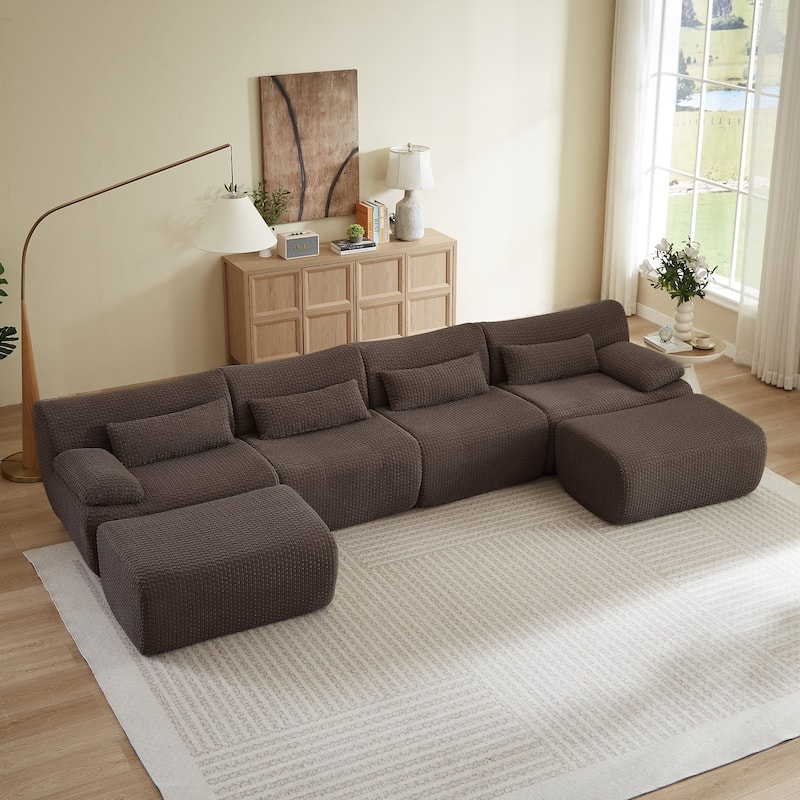 141.7" U-Shaped Corduroy Sectional Sofa with 2 Ottomans, No Assembly Required