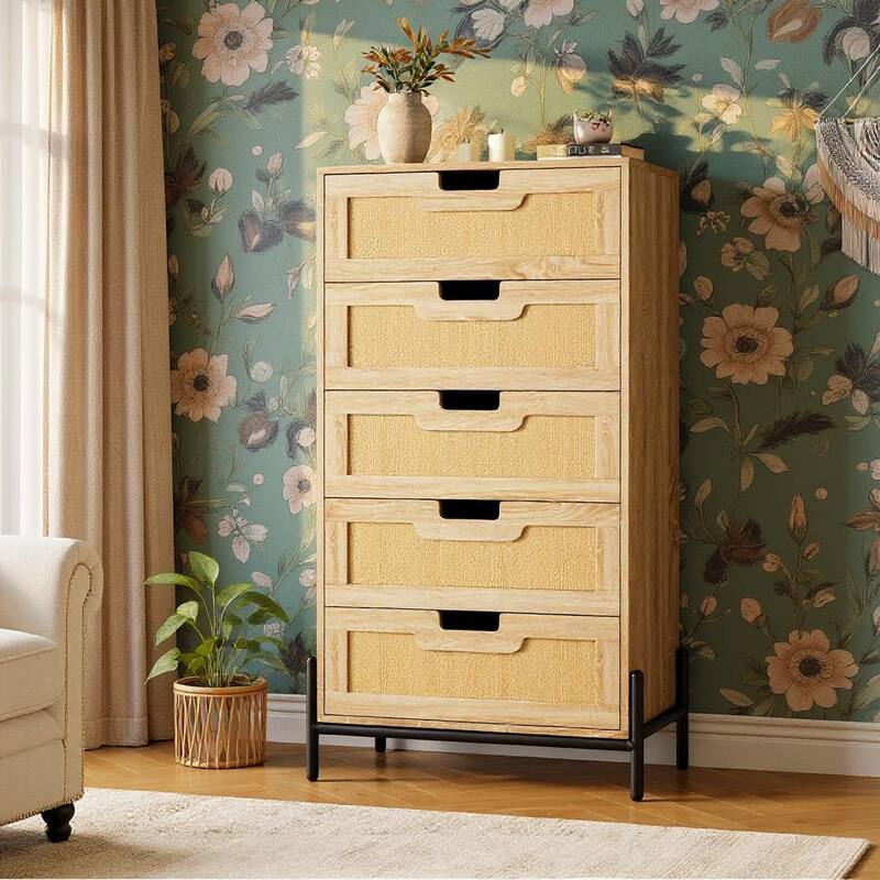 5 Rattan Openwork Grip Chest, with Storage - Oak