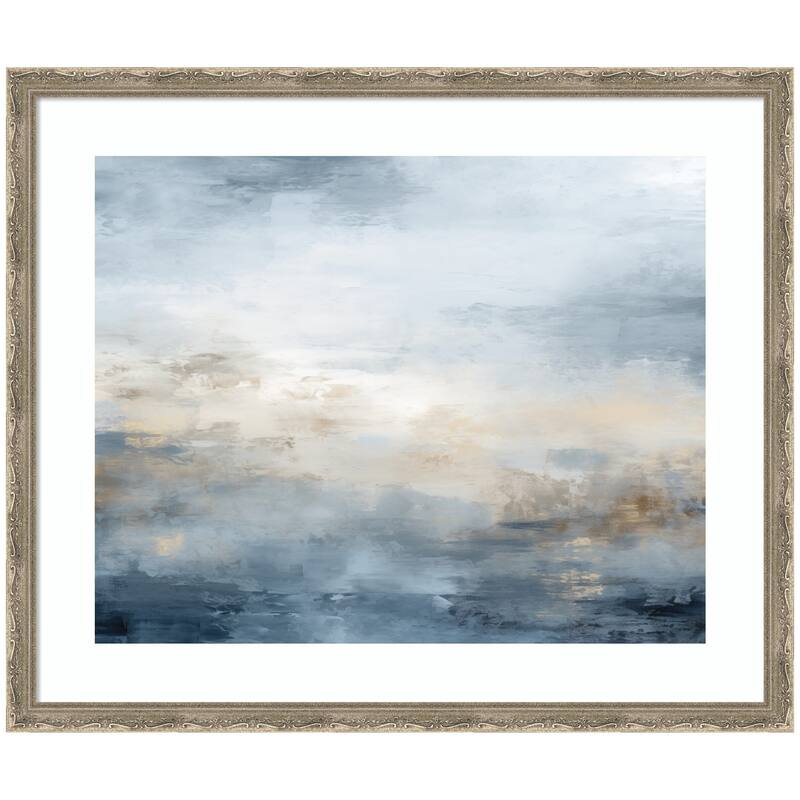 Kate and Laurel Framed Art Tonal Abstract Oceanic Nautical Serenity Blue Horizontal by The Creative Bunch Studio - 26x22 - Silver