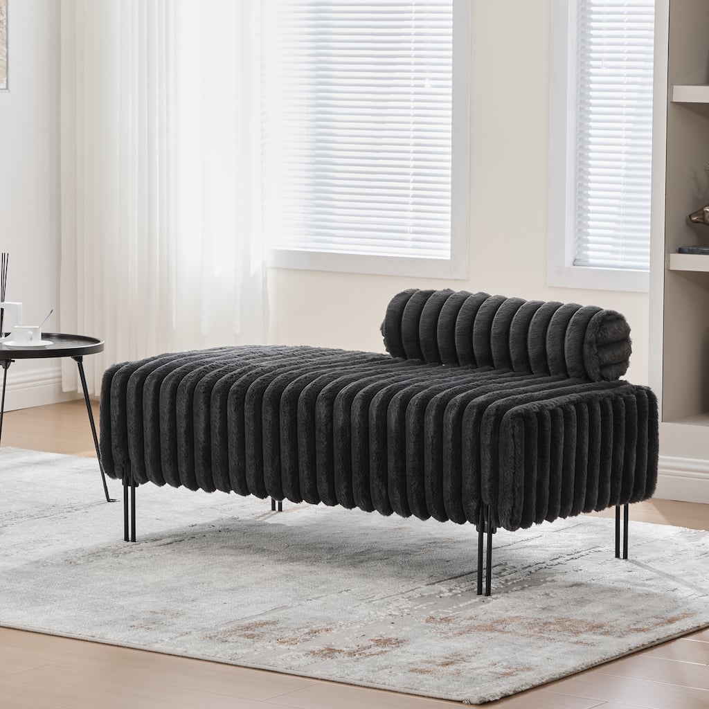 49.6"W Upholstered Mini Loveseat with Metal Legs, 2-Seater Small Sofa Ottoman Footrest with Adjustable Back
