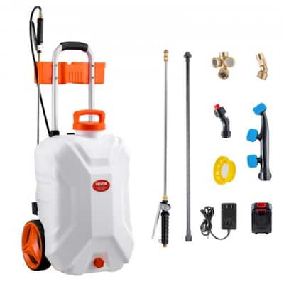 White-Orange 10Gal Electric Wheeled Sprayer with 30m Hose and Adjustable Pressure - 16.54 x 16.14 x 33.27-40.9 in.