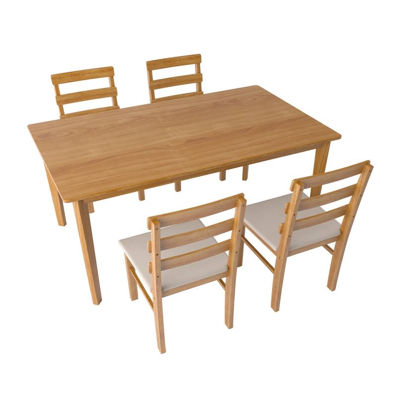 5-Piece Wood Dining Table Set with Upholstered Chairs, Kitchen Table Set with Spacious Tabletop for Dining Room