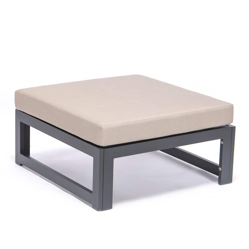 Chelsea Patio Ottoman in Black Aluminum with Cushions Set of 2 by LeisureMod