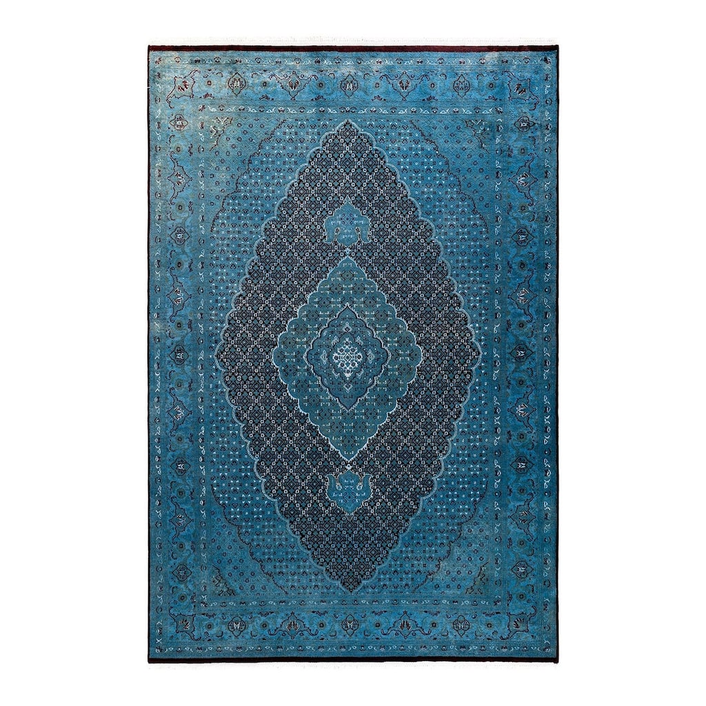 Overton Hand Knotted Wool Vintage Inspired Modern Contemporary Overdyed Blue Area Rug - 6' 8" x 9' 10"