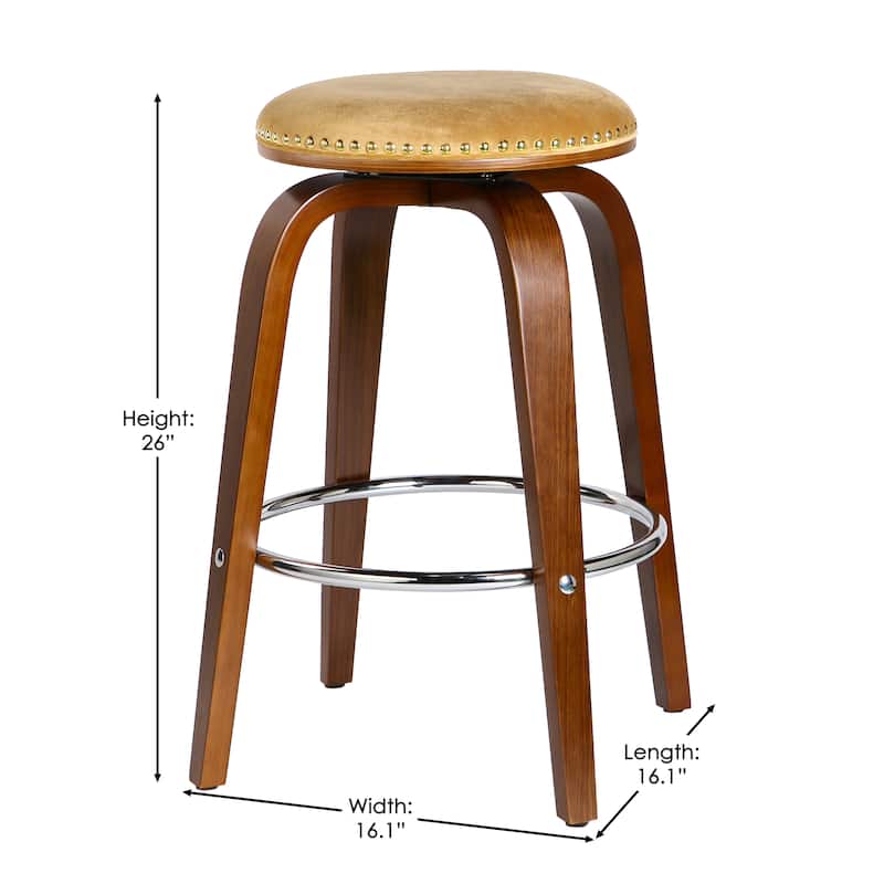 Porthos Home Rocco Suede Fabric Upholstered Swivel Counter Stools with Beechwood Legs, Set of 2