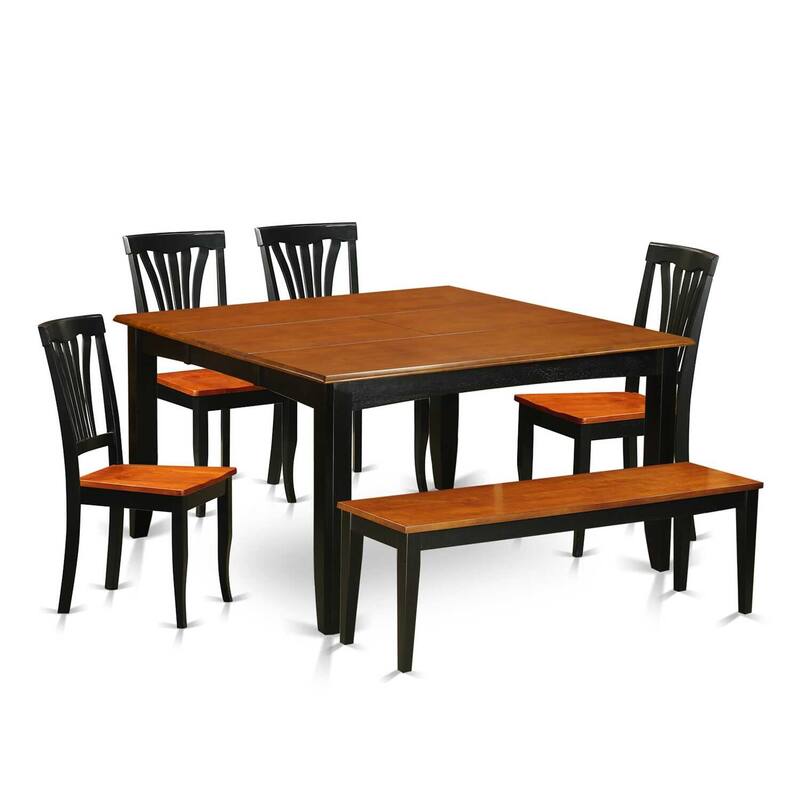 HomeStock 6-Piece Square Black & Cherry Finish Solid Wood Top dining Table with 1-Bench and 4-Chairs