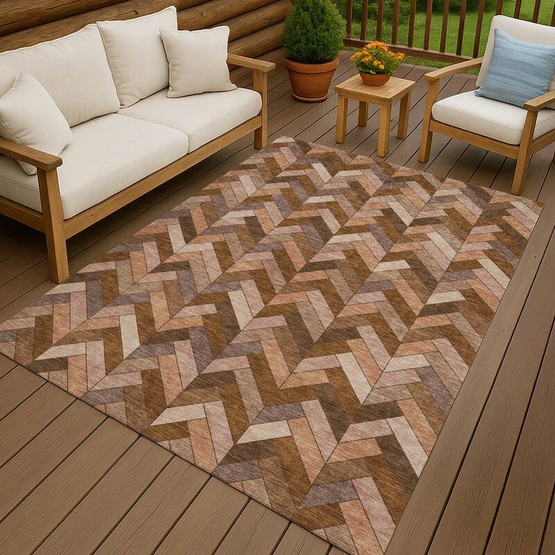 Machine Washable Indoor/ Outdoor Modern Chevron Chantille Rug