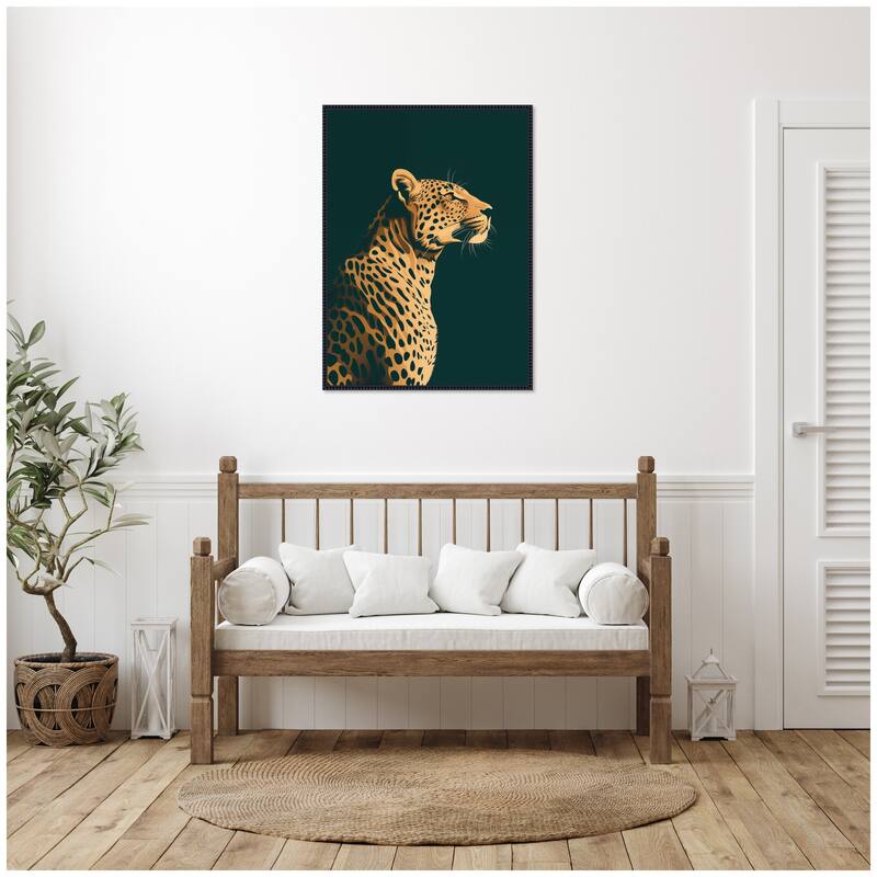 Kate and Laurel Emerald Gilded Cheetah by The Creative Bunch Studio Framed Canvas Wall Art Print