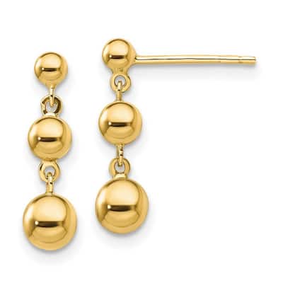 Curata 14k Yellow Gold Graduated 3 Ball Post Earrings - 18x5mm