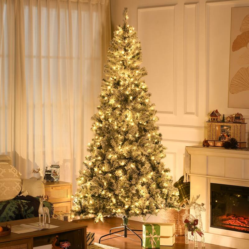 7.5ft Snow-Flocked Prelit Christmas Tree with 500 LED Lights, Easy Setup & Sturdy Base