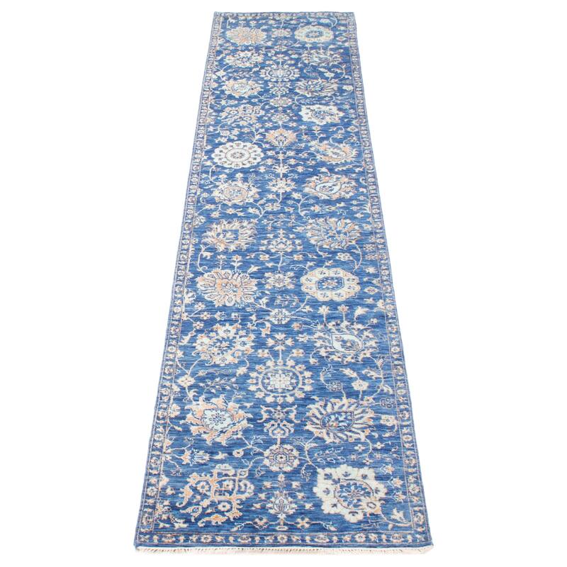 ECARPETGALLERY Hand-knotted Heritage Blue Silk, Wool Rug - 2' 7" x 11' 10"