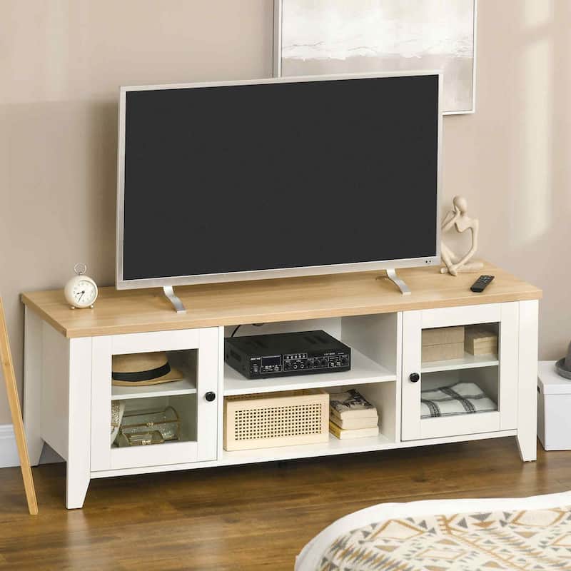 55" TV Stand with Two 2-Inch-Wide Cable Holes ,Shelves and Cabinets for TVs Up to 60"