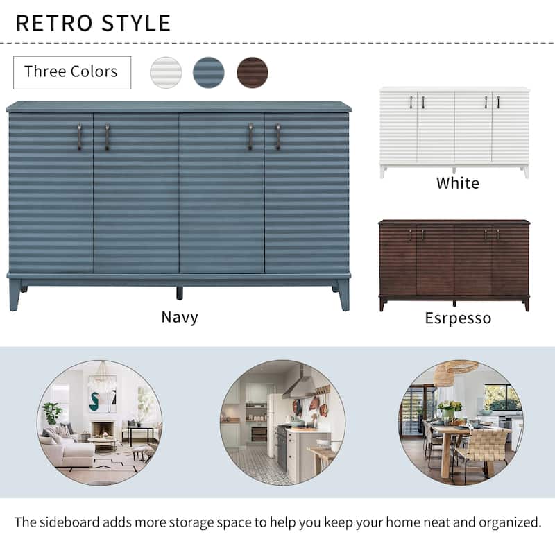 Sideboard with 4 Door Large Storage Buffet with Adjustable Shelves and Metal Handles for Kitchen