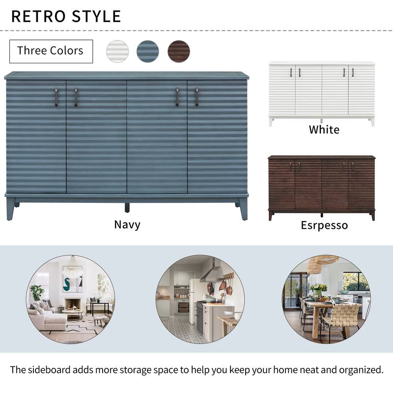Sideboard with 4 Door Large Storage Buffet with Adjustable Shelves and Metal Handles
