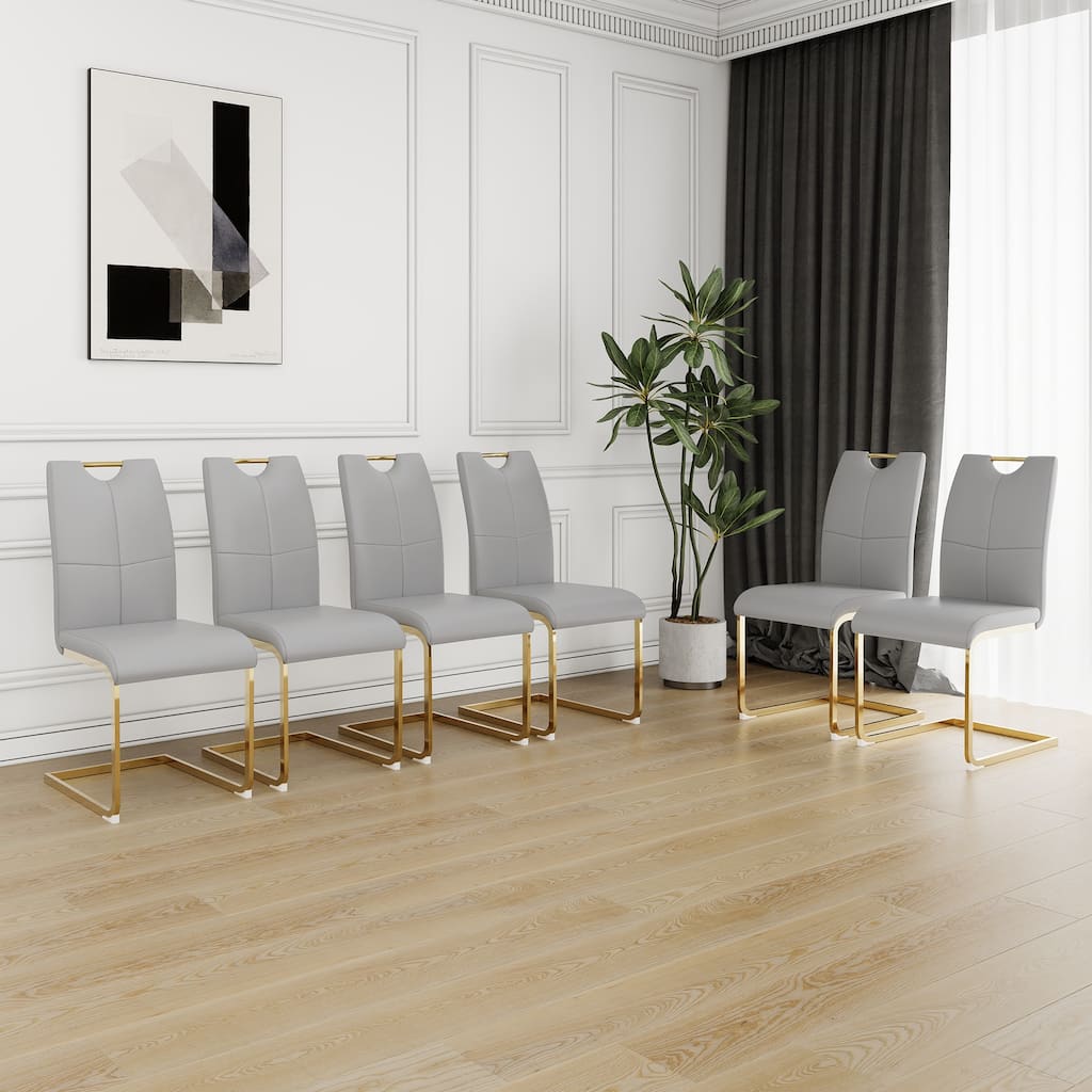 Dining Chairs,Faux Leather Padded Seat Dining Chairs Upholstered Chair,gold Metal Legs Design for Kitchen,Side Chairs Set of 6