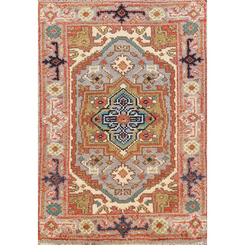 Geometric Heriz Serapi Oriental Accent Rug Hand-Knotted Wool Carpet - 2'0" x 3'0"