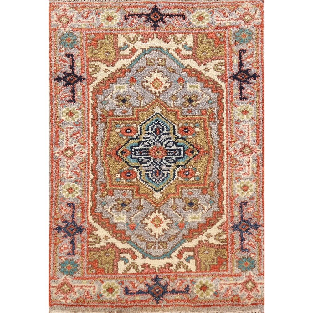 Hand Knotted Oriental 100% Wool Carpet Traditional Medallion Greys & Charcoal Heriz (serapi) Area Rug - 3' 0'' X 2' 0''