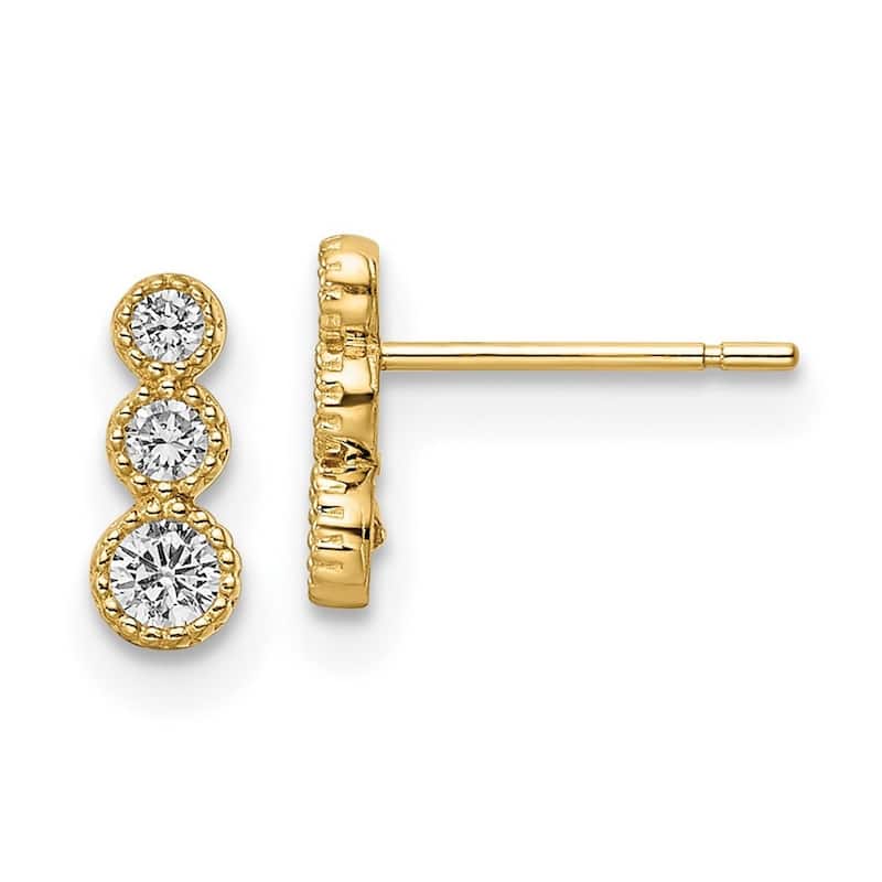 Curata 14k Yellow Gold Shapes of Cubic Zirconia Linear Post Earrings - 29x4mm