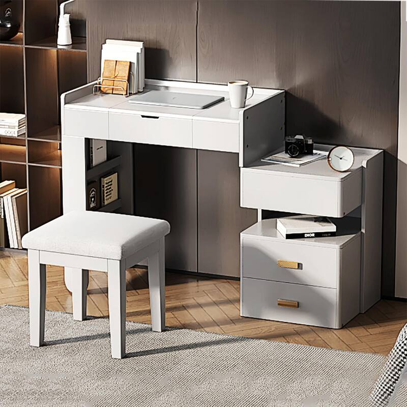 3-in-1 Makeup Vanity Desk with Flip-Top Mirror, LED Lighting, Adjustable Length and Ample Drawers