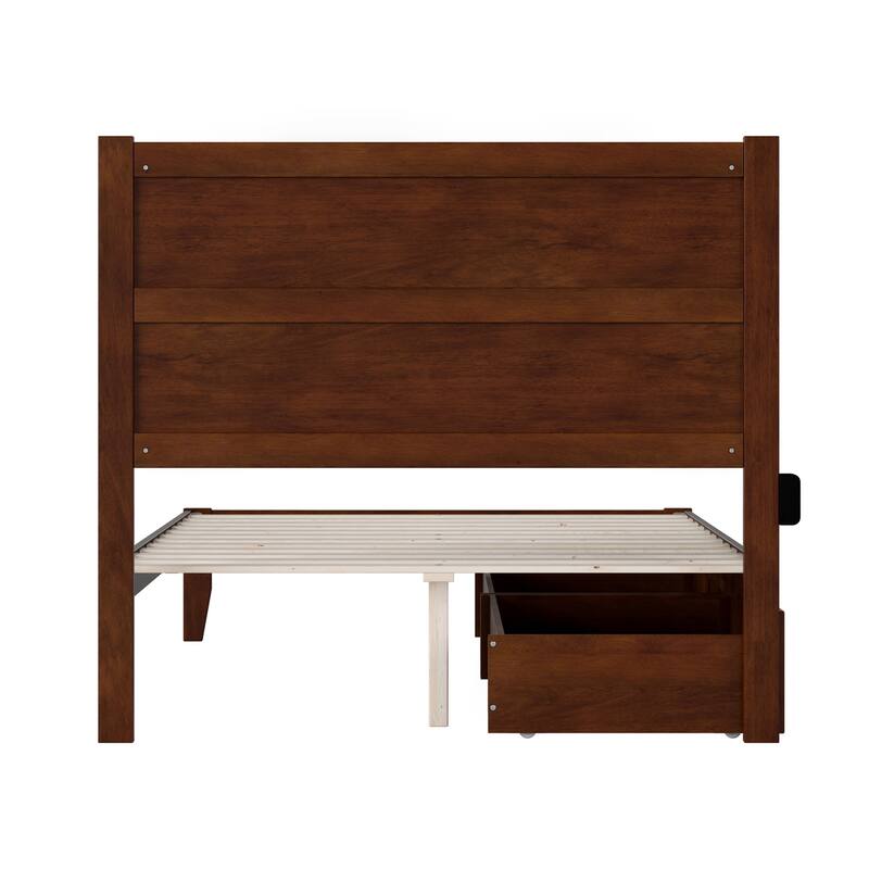 Full Size Bed with Drawers - Modern Walnut Platform Bed Frame - Storage Bed, Easy Assembly