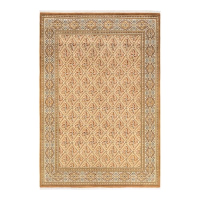 Overton Hand Knotted Wool Vintage Inspired Traditional Mogul Yellow Area Rug - 6' 2" x 8' 10"