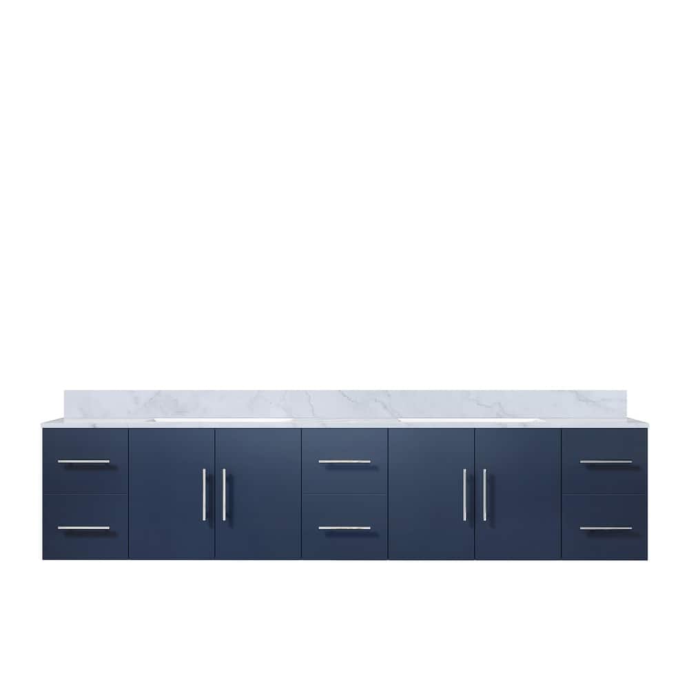 Geneva 84 in. W x 22 in. D Glossy White Double Bath Vanity and Carrara Marble Top