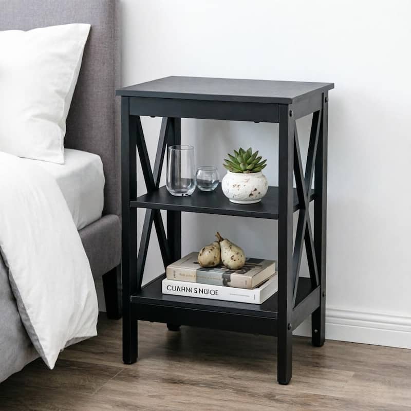 VECELO Modern End Tables with 3-Tier Open Storage Shelves X-Shaped Side Sofa Side Tables and Nightstands
