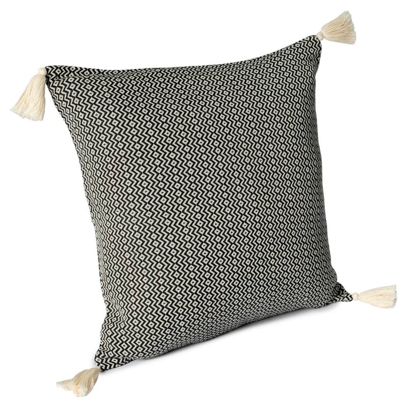 Geometric Chevron Square Throw Pillow with Tassels - 18" - Black and White