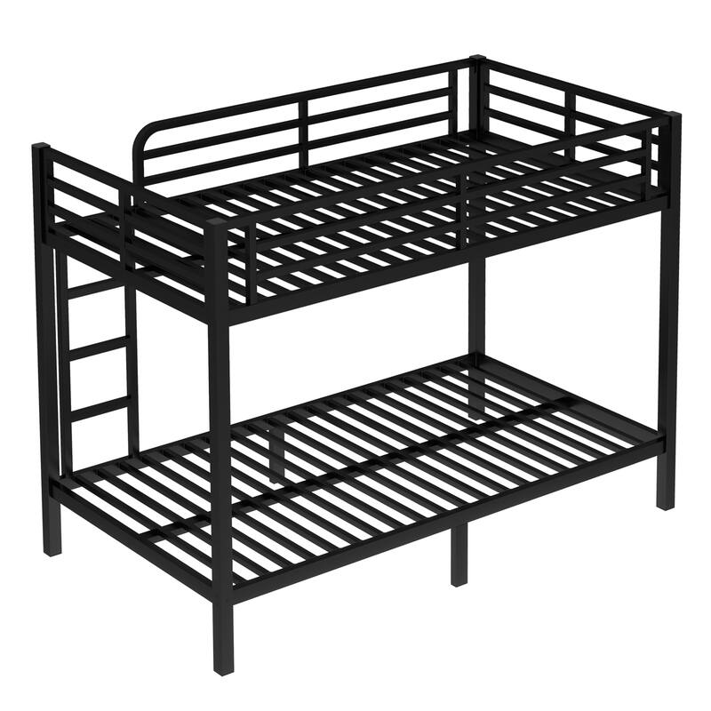 Roomfitters Metal Twin XL Over Twin XL Bunk Bed Frame with Ladder & Safety Rail, Heavy-Duty Space-Saving Design, Black