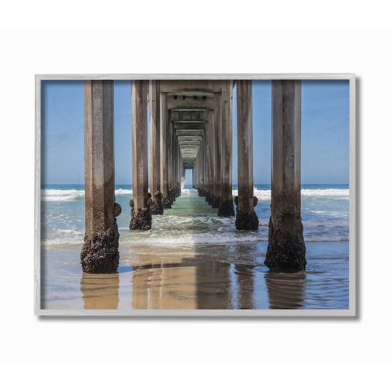 Stupell Ocean Water Beneath Pier Beach Coastline Photograph Framed Wall Art - Multi-Color - 11 x 14 - Grey