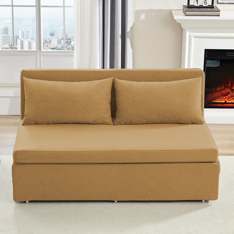 Mixoy Full/Queen Size Sofa Bed,2 in 1 Convertible Linen 1-Seater/Loveseat Sleeper Sofa Couch with Cushions