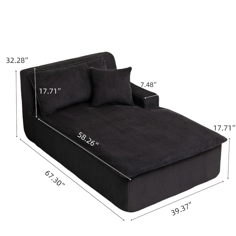 Oversized Chaise Lounge Chair, Upholstered Sofa Bed for Living Room, Corduroy Sleeper Couch Comfy Recliner Bedroom Reading Seat