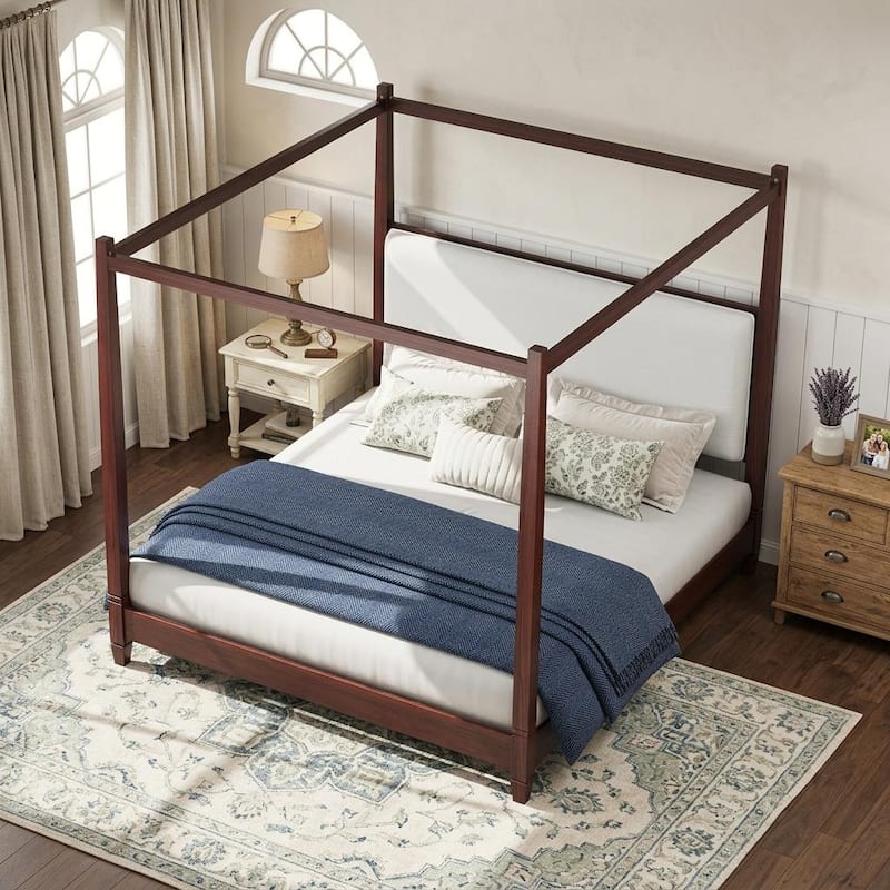 Canopy Platform Bed with Upholstered Headboard by Harper&Bright Designs