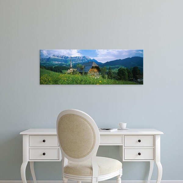 Easy Art Prints Panoramic Images's 'Chalet and a church on a landscape, Emmental, Switzerland' Premium Canvas Art