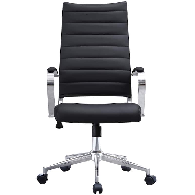 Set of Two (2) Modern Black High Back Office Chair Ribbed PU Leather Swivel Tilt Computer Desk Chair