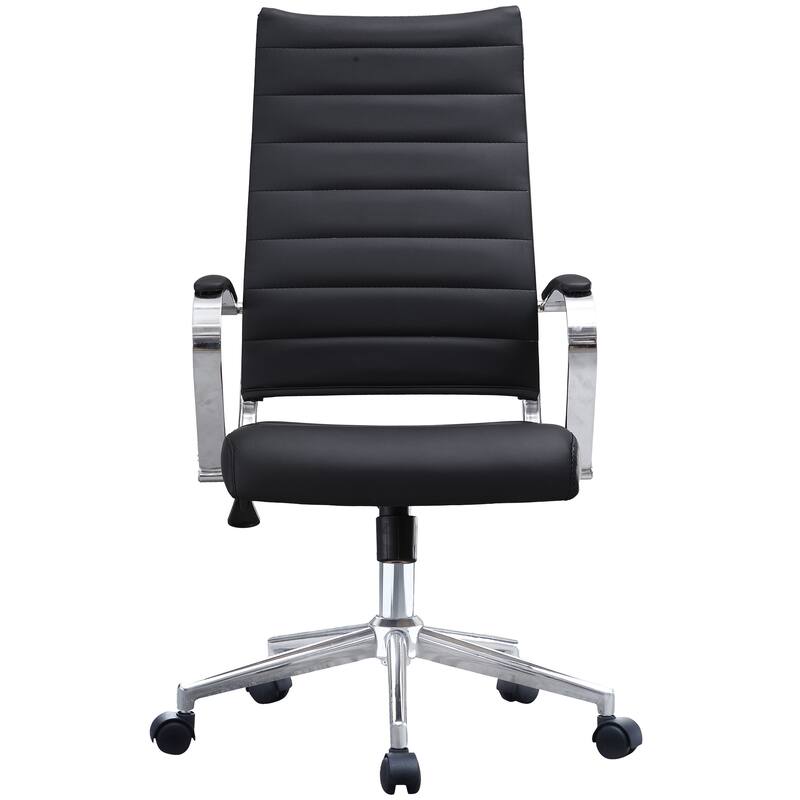 Modern High Back Office Chair Ribbed PU Leather Swivel Tilt Conference Room Computer Desk Cushion Seat Boss
