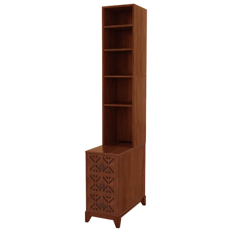 Roomfitters 70.9" Tall End Table, Charging Station Bookshelf with Wooden Frame for Bedroom and Living Room, Walnut