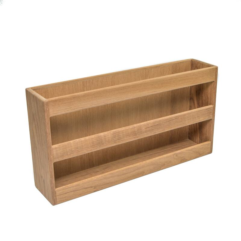 Teak Double-Wide Magazine Rack - 18-3/8" W 9-1/2" H x 4"