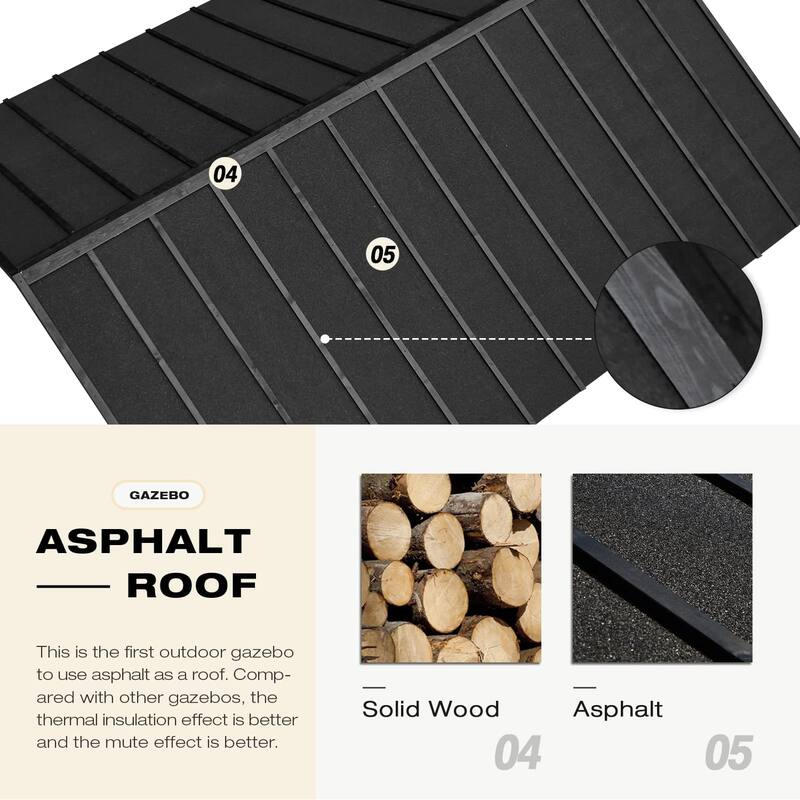 EROMMY Hardtop Asphalt Roof Spruce Wood Gazebo