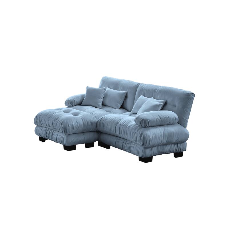 94.4" 2-Seater Chenille Cloud Couch with 4 Pillows and Convertible Ottoman