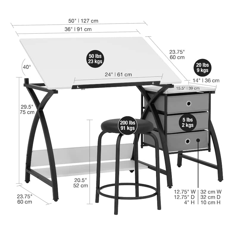 Studio Designs 2-Piece Comet Plus Drafting Table and Stool Set
