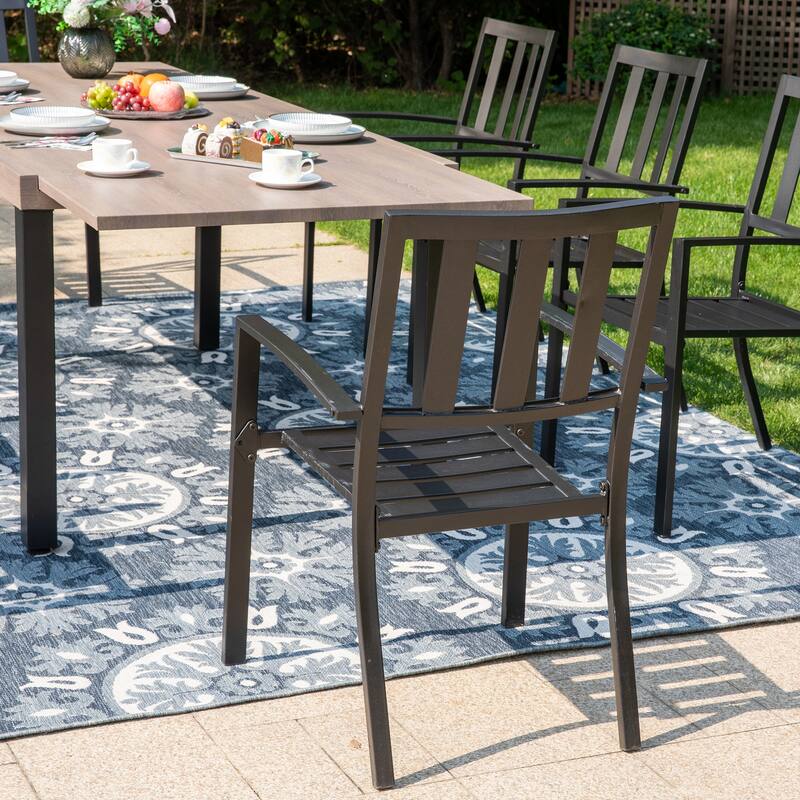 MAISON ARTS 7/9-Pieces Patio Dining Set with Metal Rectangle Expandable Table and Metal Stackable Chairs