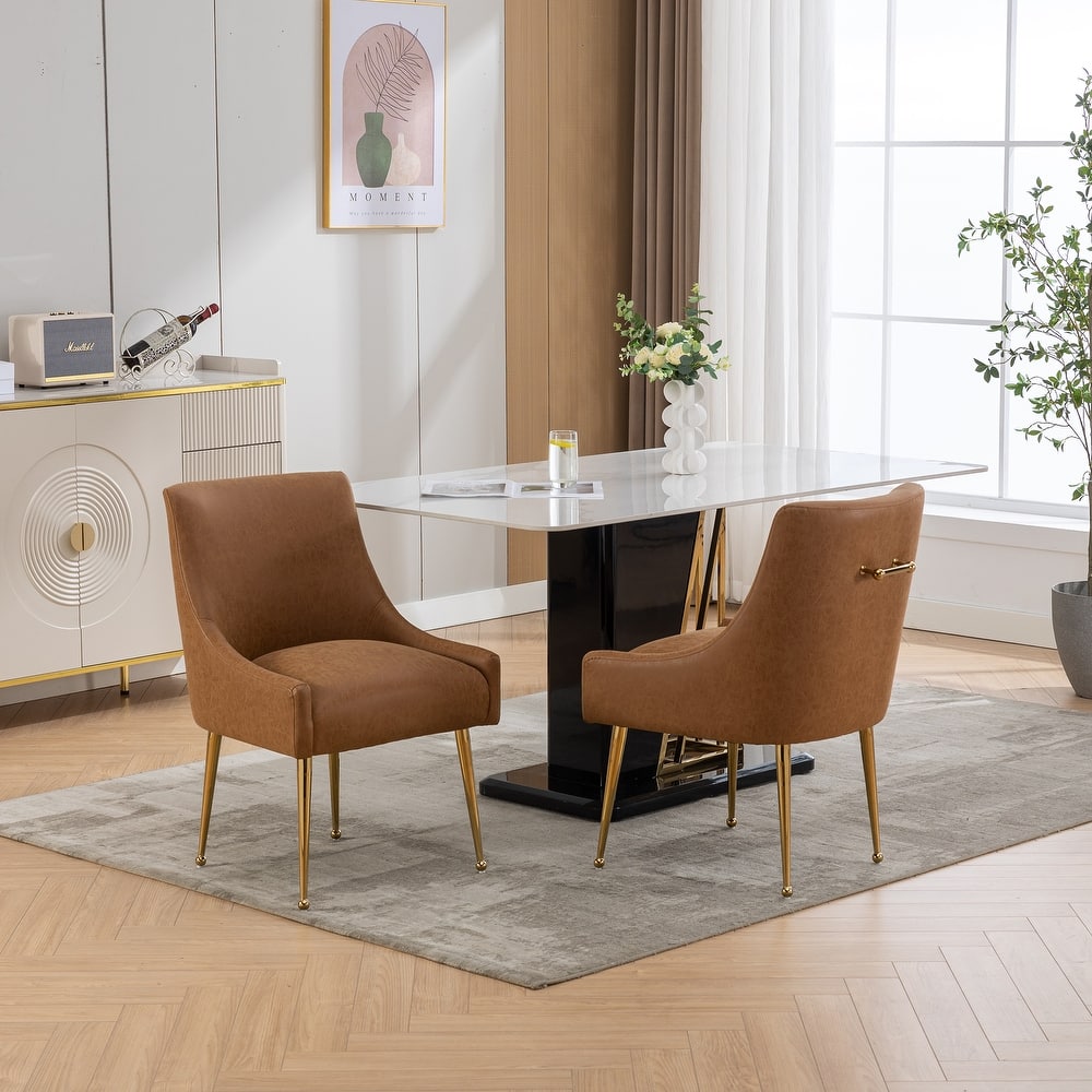 SEYNAR Modern Glam Boucle Pleated Velvet Dining Chair or Vanity Chair Set of 2 with Rear Handle