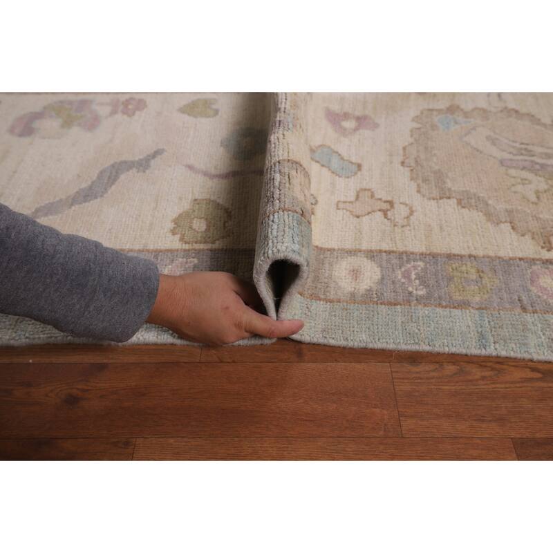 Light Blue Oushak Area Rug Hand-Knotted Vegetable Dye Wool Carpet - 9'1"x 12'2"