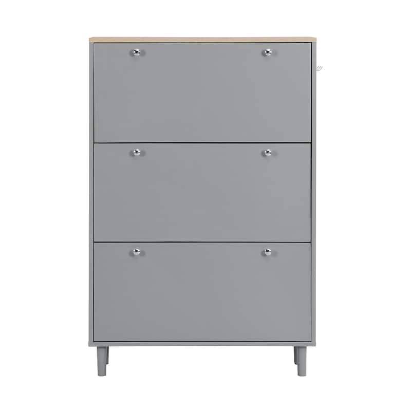 Narrow Shoe Cabinet with 3 Flip Drawers & Adjustable Shelves for Entryway Storage