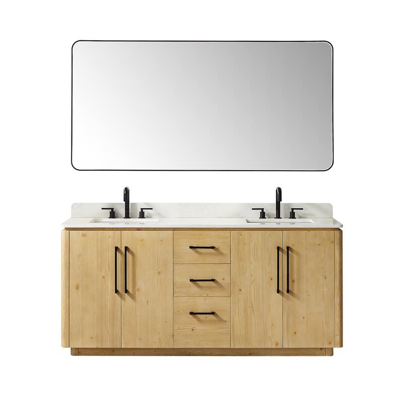 Serene Bathroom Vanity in Nature Brown with Grain White Engineered Stone Countertop with Mirror