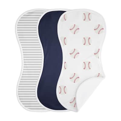 Sweet Jojo Designs Baseball Sports Absorbent Burp Cloths (3 Pack Set) Red and White Americana